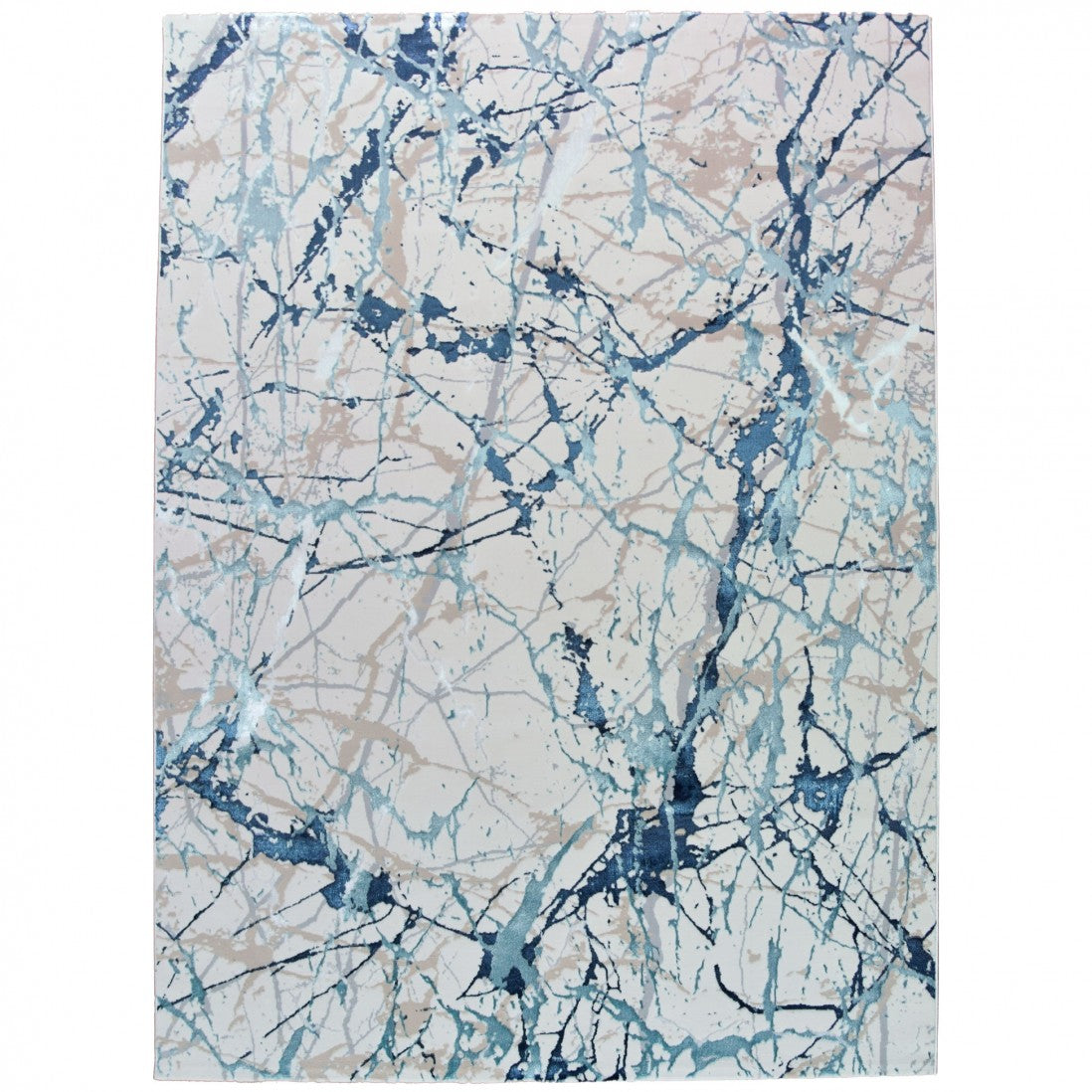 Tapete Moderno Marne 29/004 Azul com padrão de mármore, fundo creme com veios azul-marinho e azul claro
