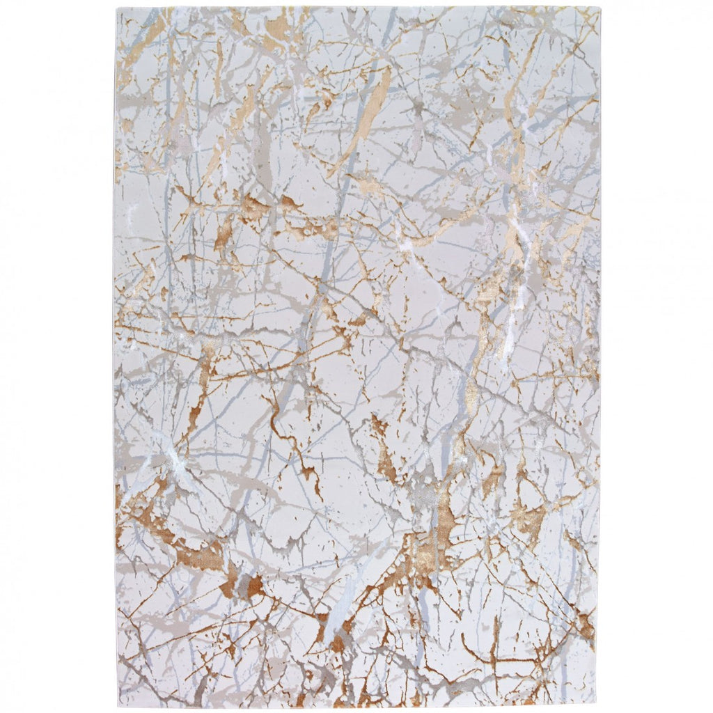 Paradise Living – Tapete Moderno Marne 29/009 Amarelo, padrão mármore em tons branco, bege e dourado, viscose e 100% poliéster, pelo macio e brilhante
