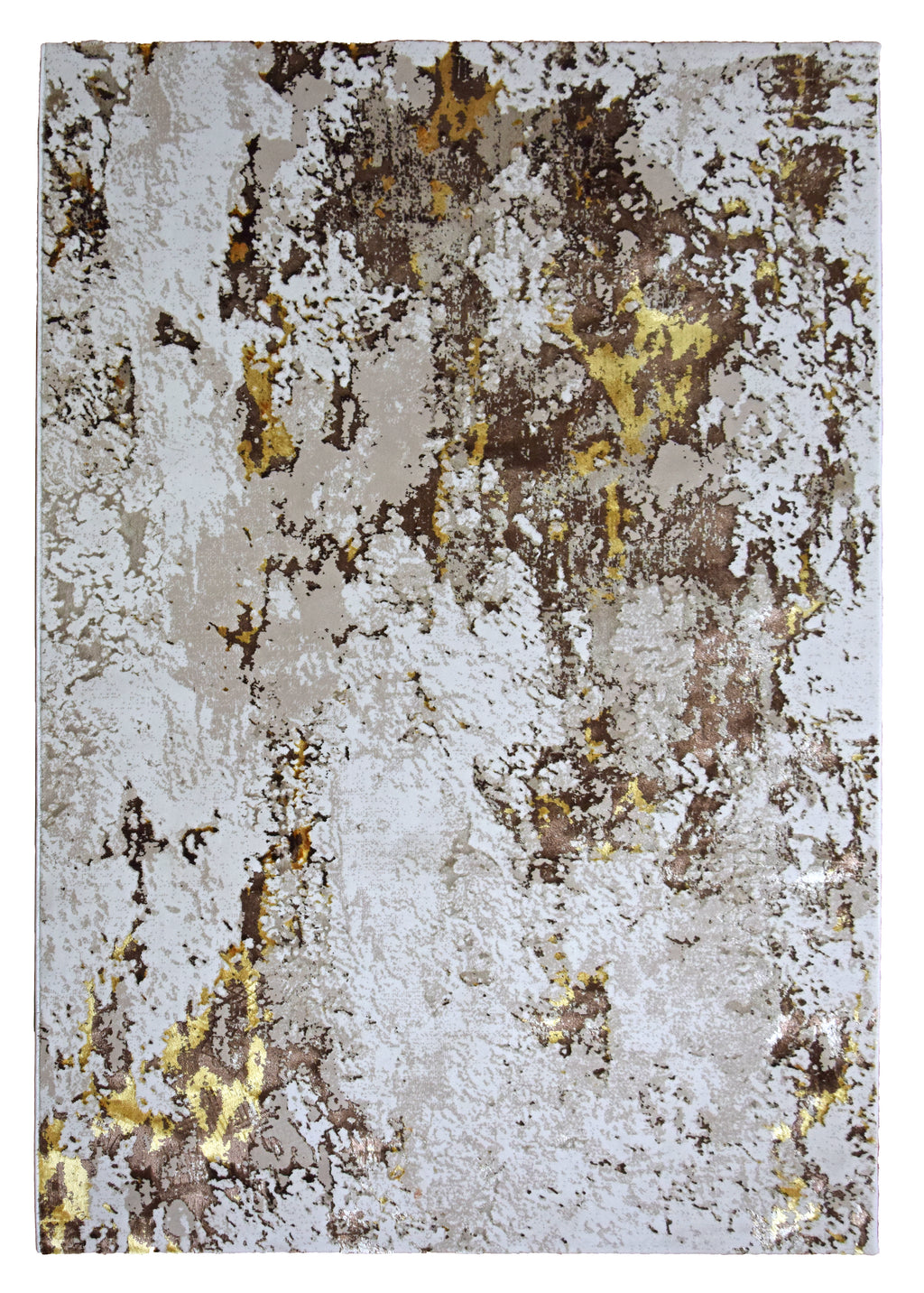 Paradise Living – Tapete Moderno Batik 38/008 Castanho, padrão abstrato em tons castanho, dourado e branco, pelo macio em polipropileno e viscose brilhante