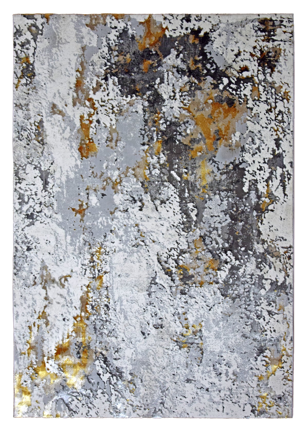 Paradise Living – Tapete Moderno Batik 38/017 Cinzento, padrão abstrato em tons cinzento, branco e dourado, pelo macio em polipropileno e viscose brilhante