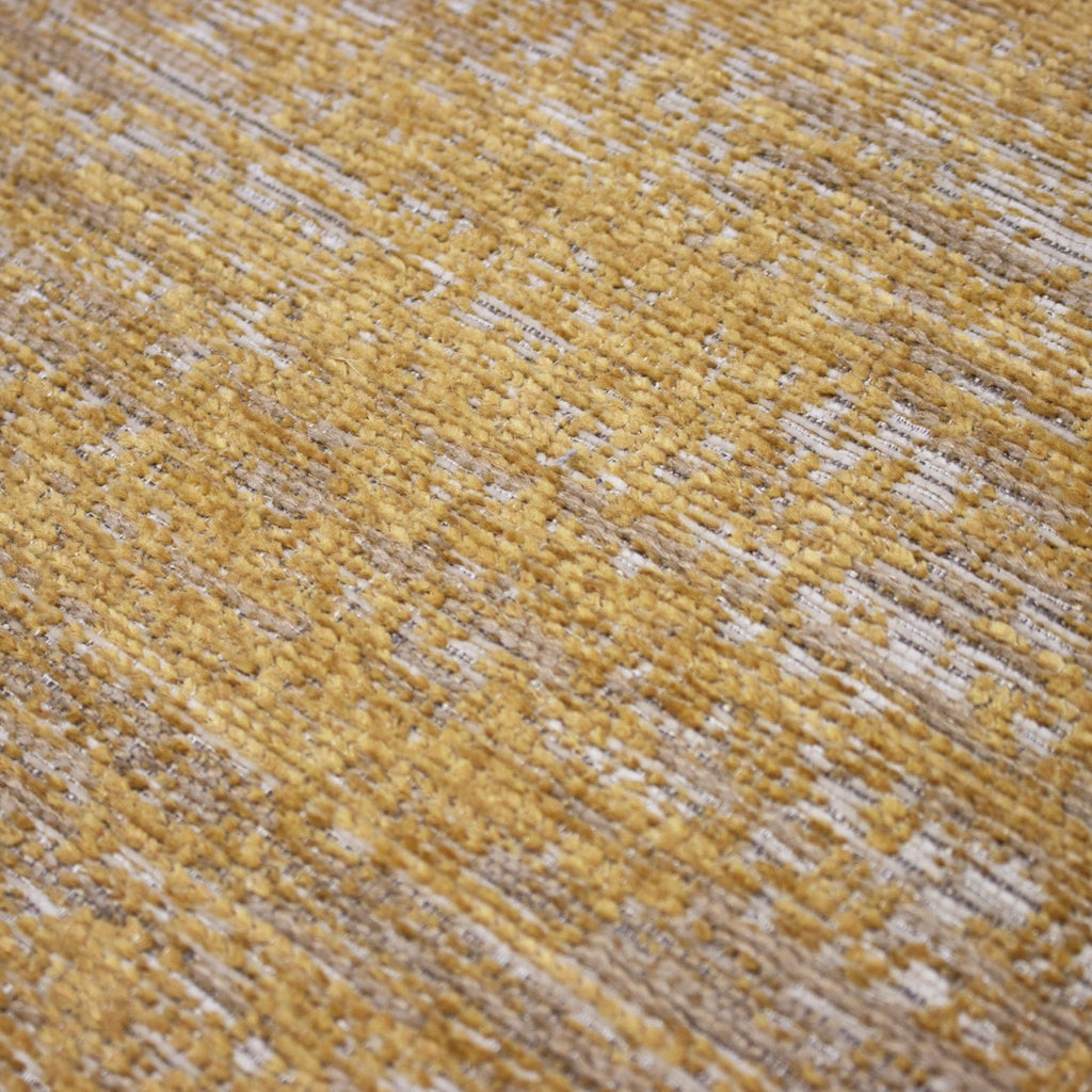 Paradise Living – Tapete Abstrato Adore 4002/850 Laranja, close-up da textura em chenille e juta, tons laranja dourado com nuances creme