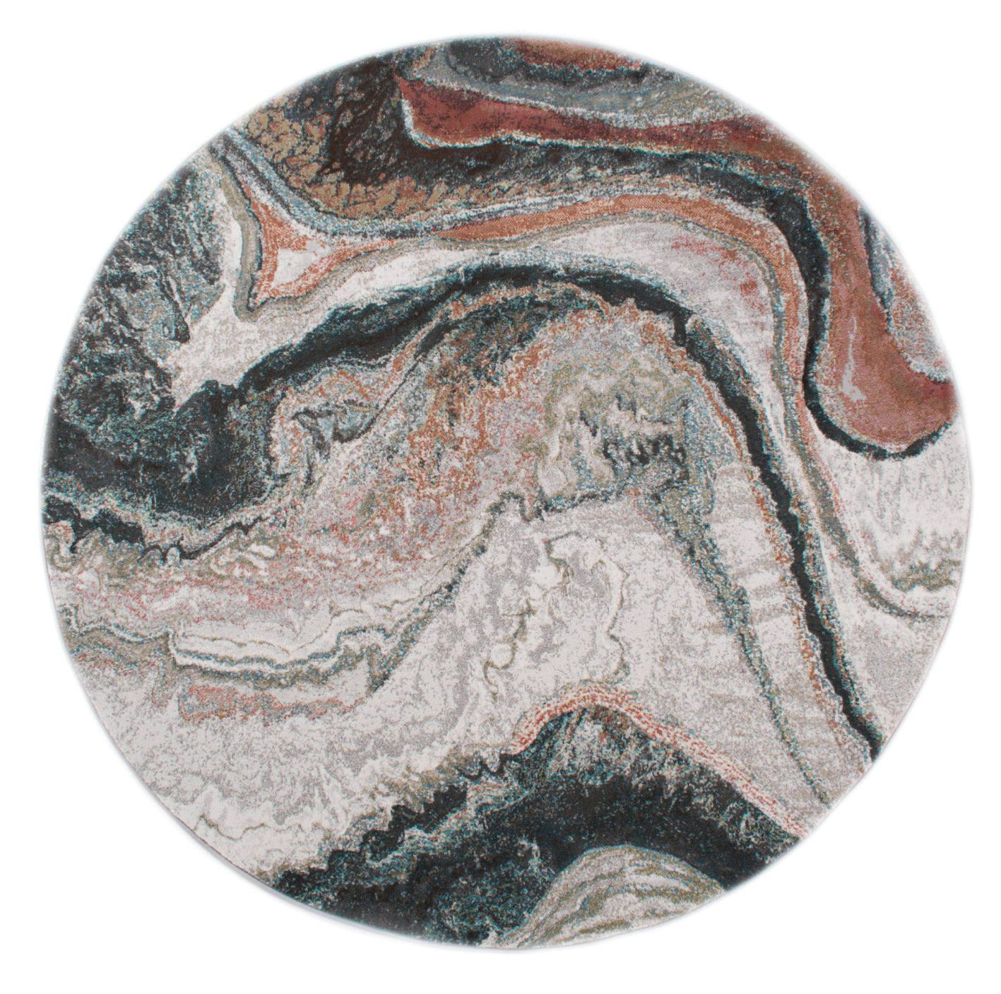 Paradise Living – Tapete Redondo Moderno Monetti 63618/7270 Multicolor com padrão abstrato de inspiração mineral em cinzento, rosa e terracota