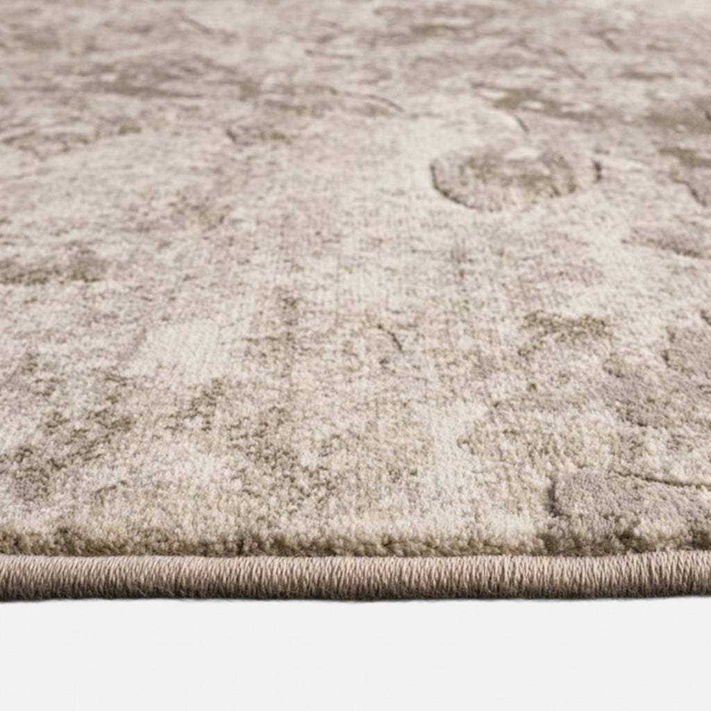 Paradise Living – Tapete Giacomo 63872/6575 detalhe lateral da orla com textura densa em tons cinzento claro e creme