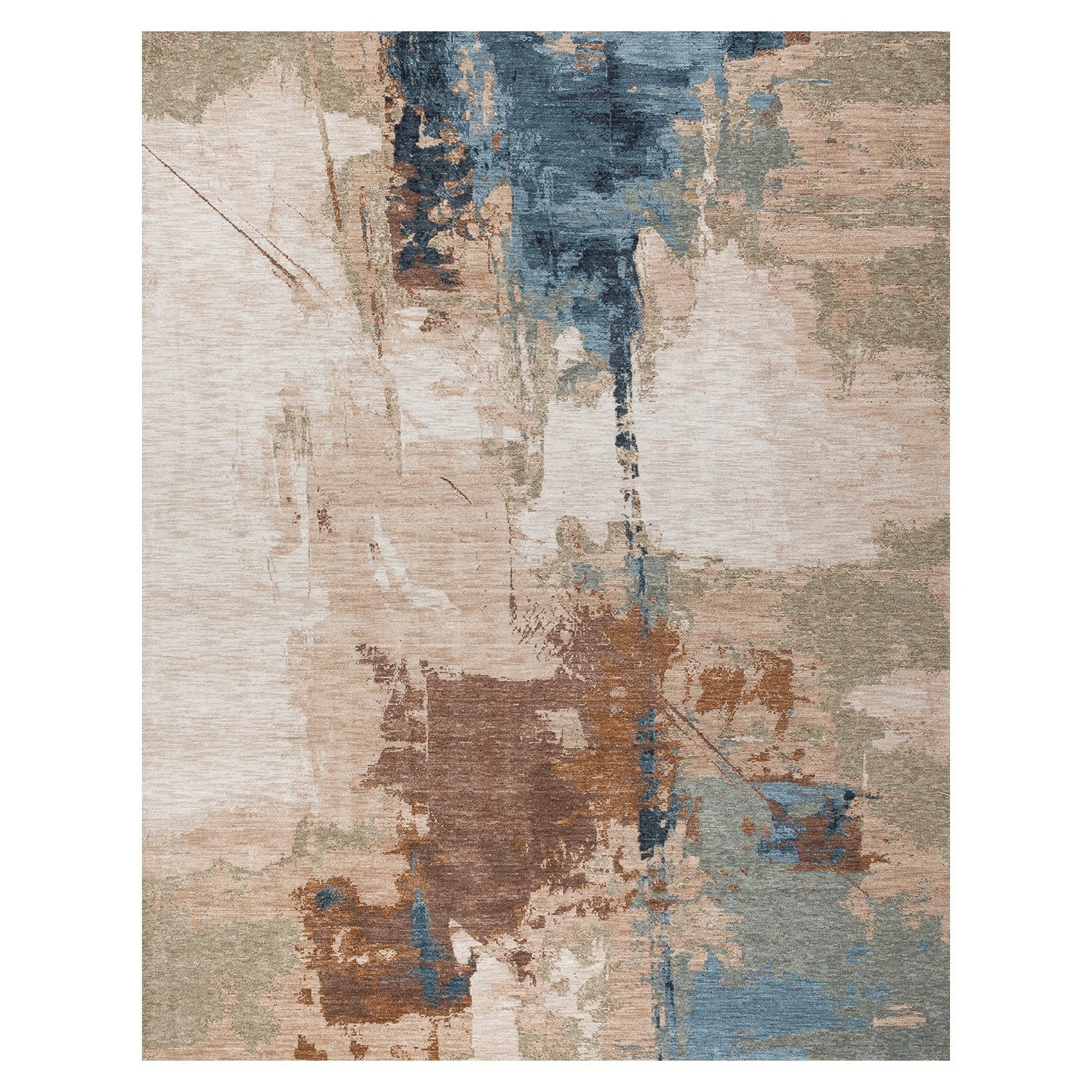Paradise Living – Tapete Abstrato Odense 7403/004 com padrão expressivo em tons bege, azul petróleo e castanho com efeito desgastado
