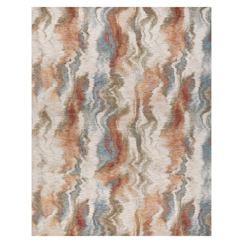 Paradise Living – Tapete Abstrato Odense 7435/192 Multicolor com padrão ondulado em tons bege, terracota, azul e castanho dourado