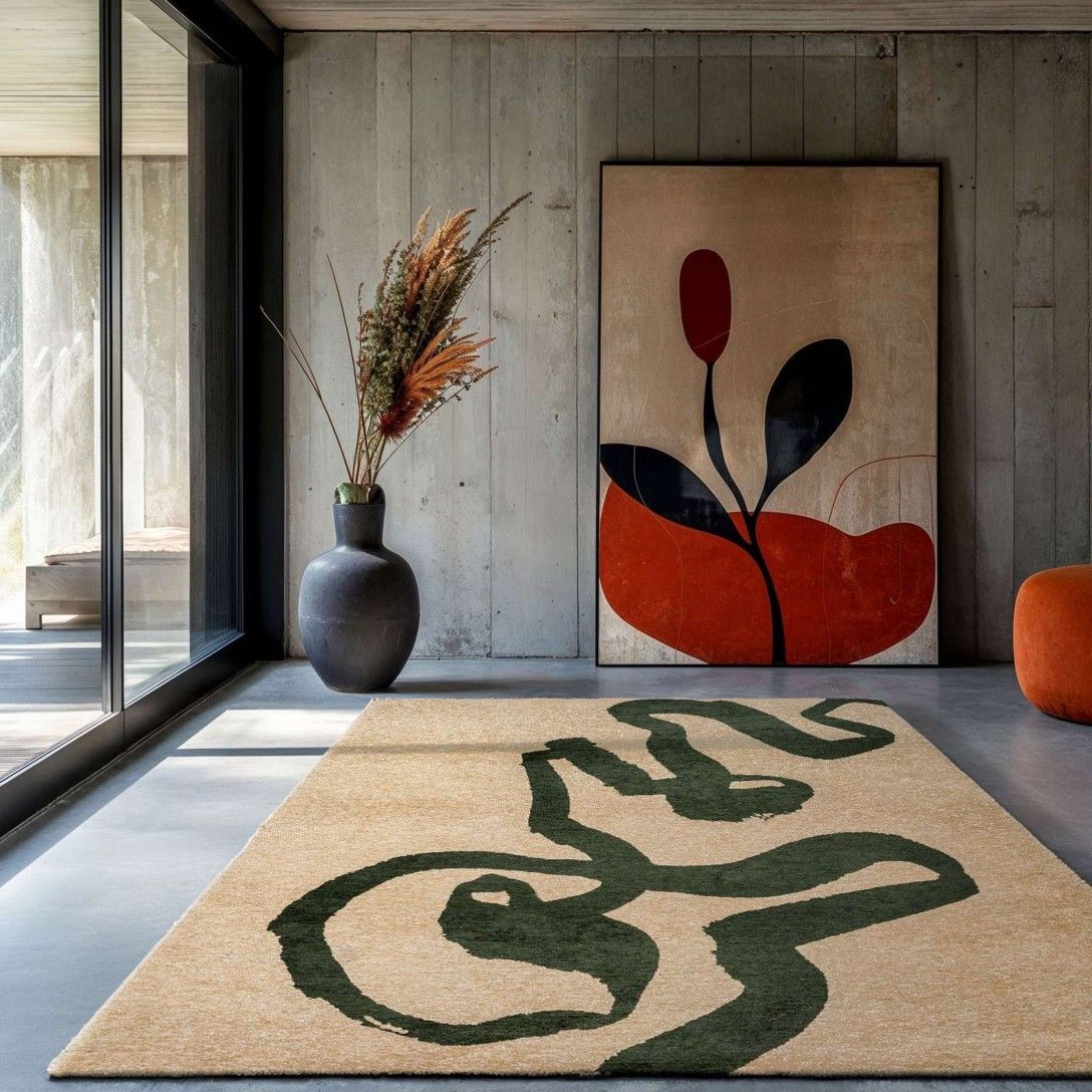 Paradise Living — vista adicional do tapete abstrato Lace Chenille 9848 Verde Escuro