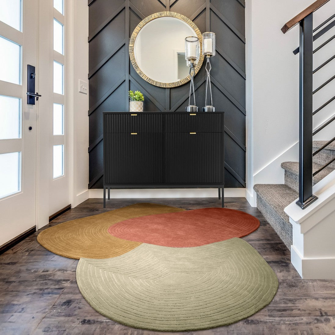 Paradise Living Tapete Pebble – Tapete orgânico em lã em hall de entrada com decoração contemporânea