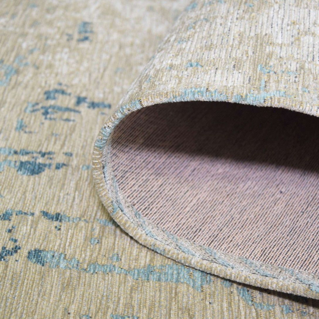Paradise Living - Tapete Vintage Antik Cloud 074 Azul Aqua, detalhe do tapete em tons crús e azul