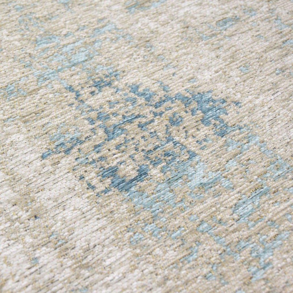 Paradise Living - Tapete Vintage Antik Cloud 074 Azul Aqua, detalhe do tapete em tons crús e azul