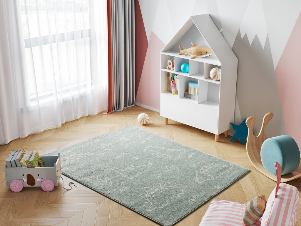 Tapete infantil Beats 40252 dinossauros em ambiente de quarto de criança