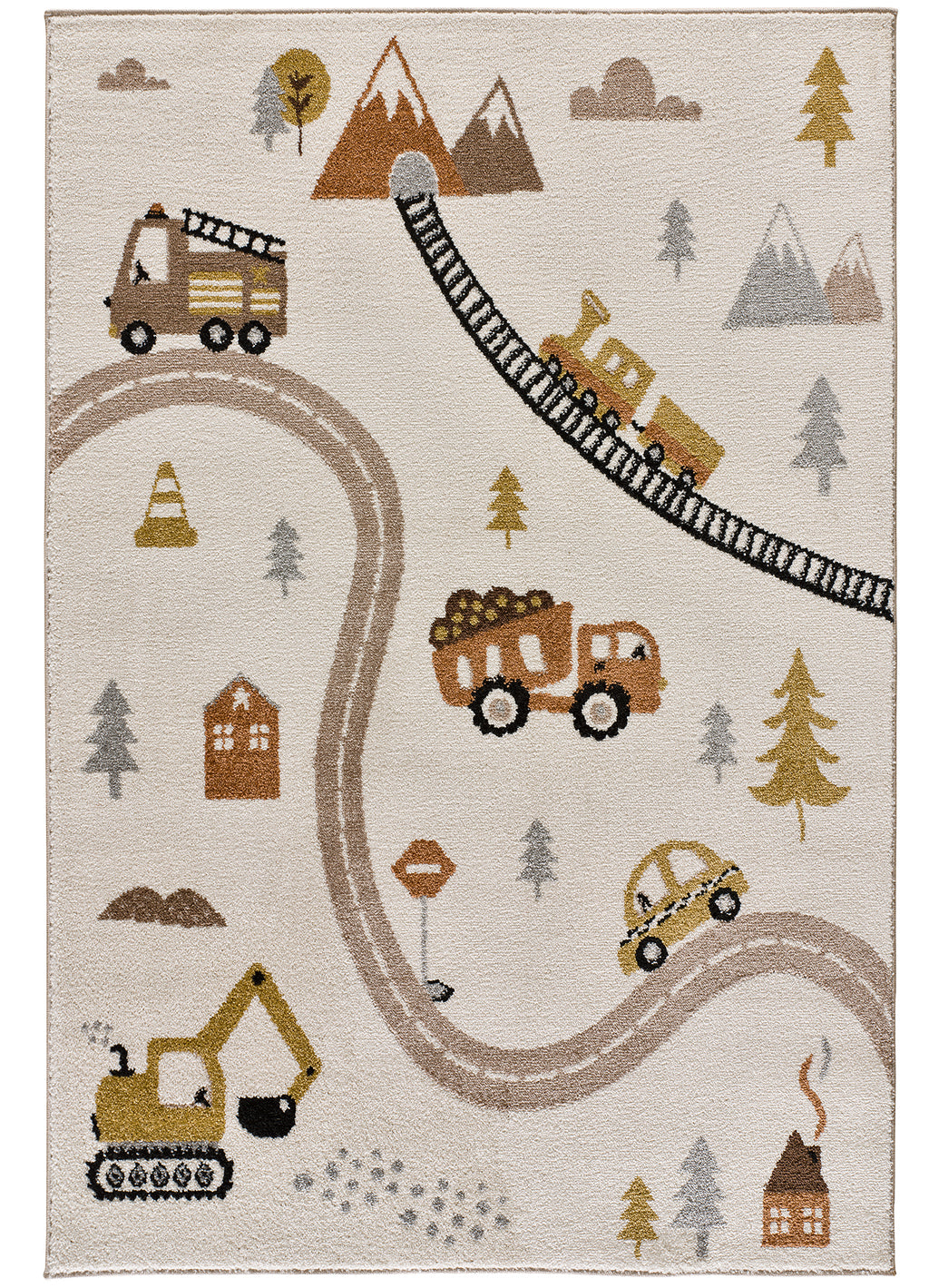 Tapete infantil transportes e construção multicor Beats 40266 – vista de cima, 120x170cm