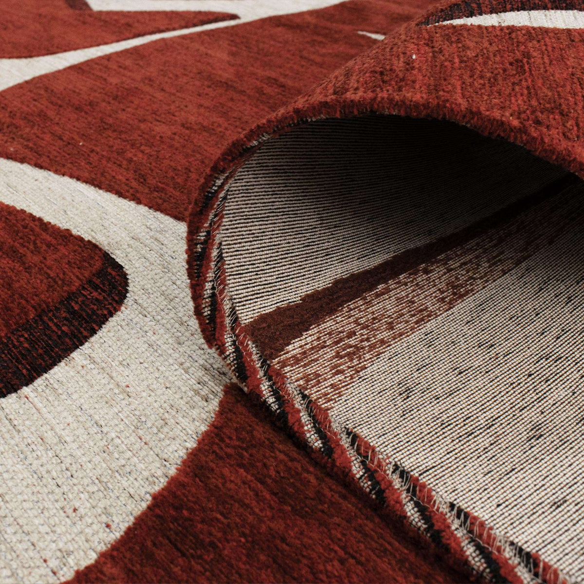 Paradise Living – Tapete Abstrato Bliss 006 Vermelho, design abstrato contemporâneo em chenille macio