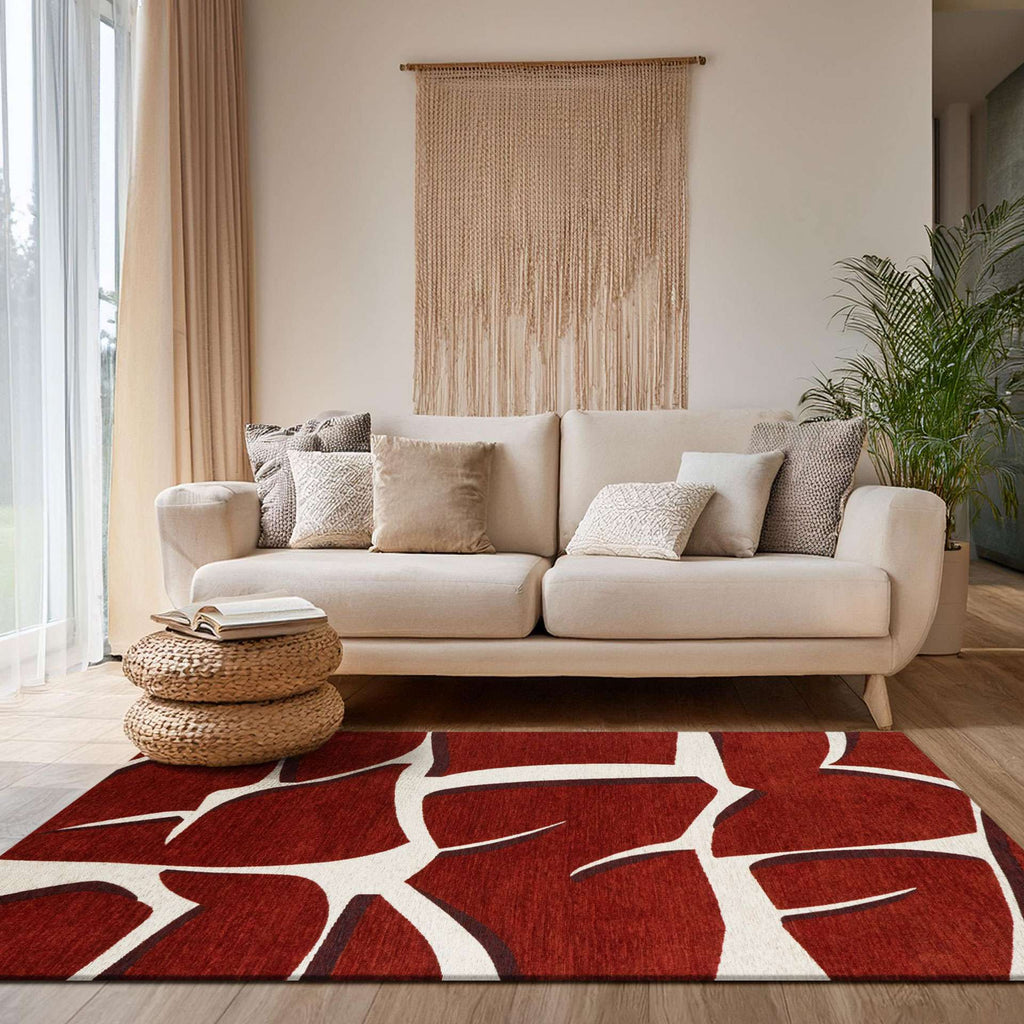Paradise Living – Tapete Abstrato Bliss 006 Vermelho, tapete em chenille com desenho abstrato e acabamento em relevo