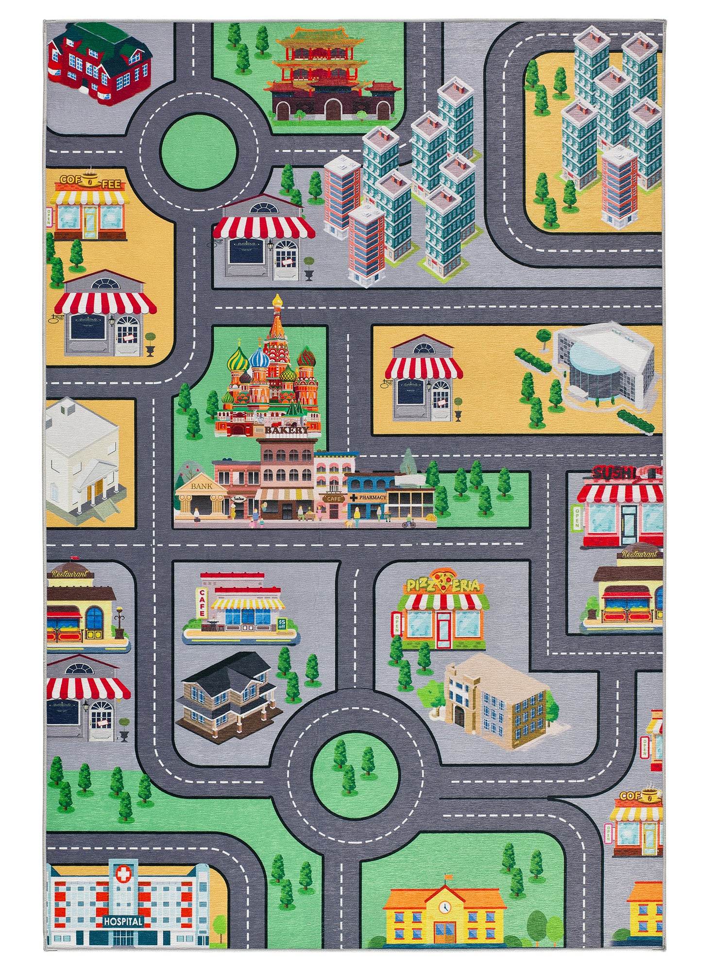 Tapete infantil pista cidade multicor Candy 22005 – vista de cima, 120x170cm