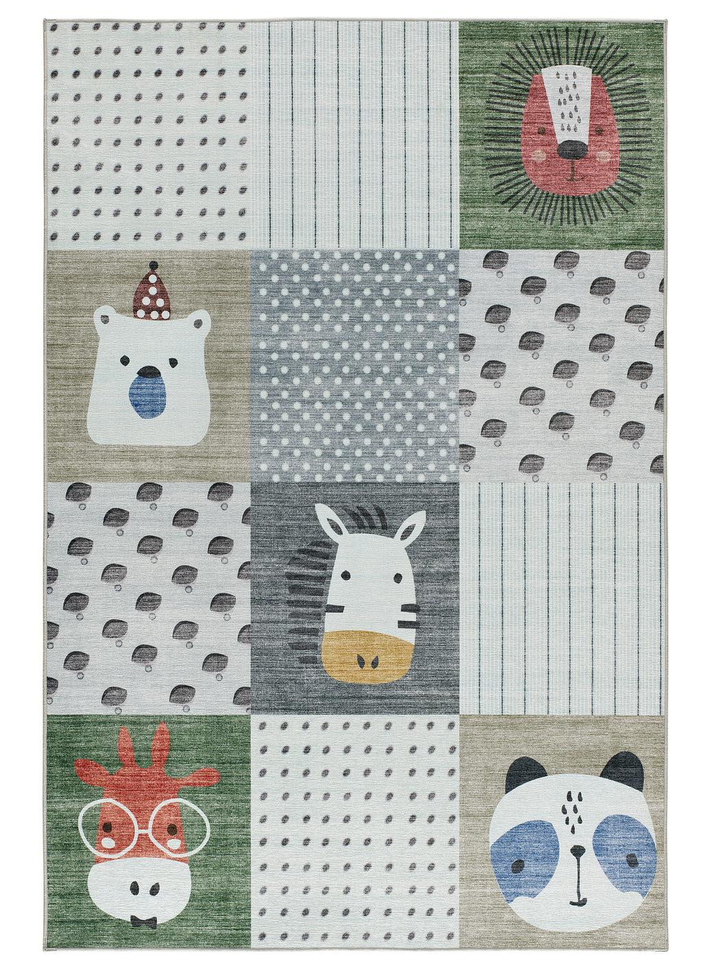 Tapete infantil patchwork animais multicor Candy 24061 – vista de cima, 120x170cm