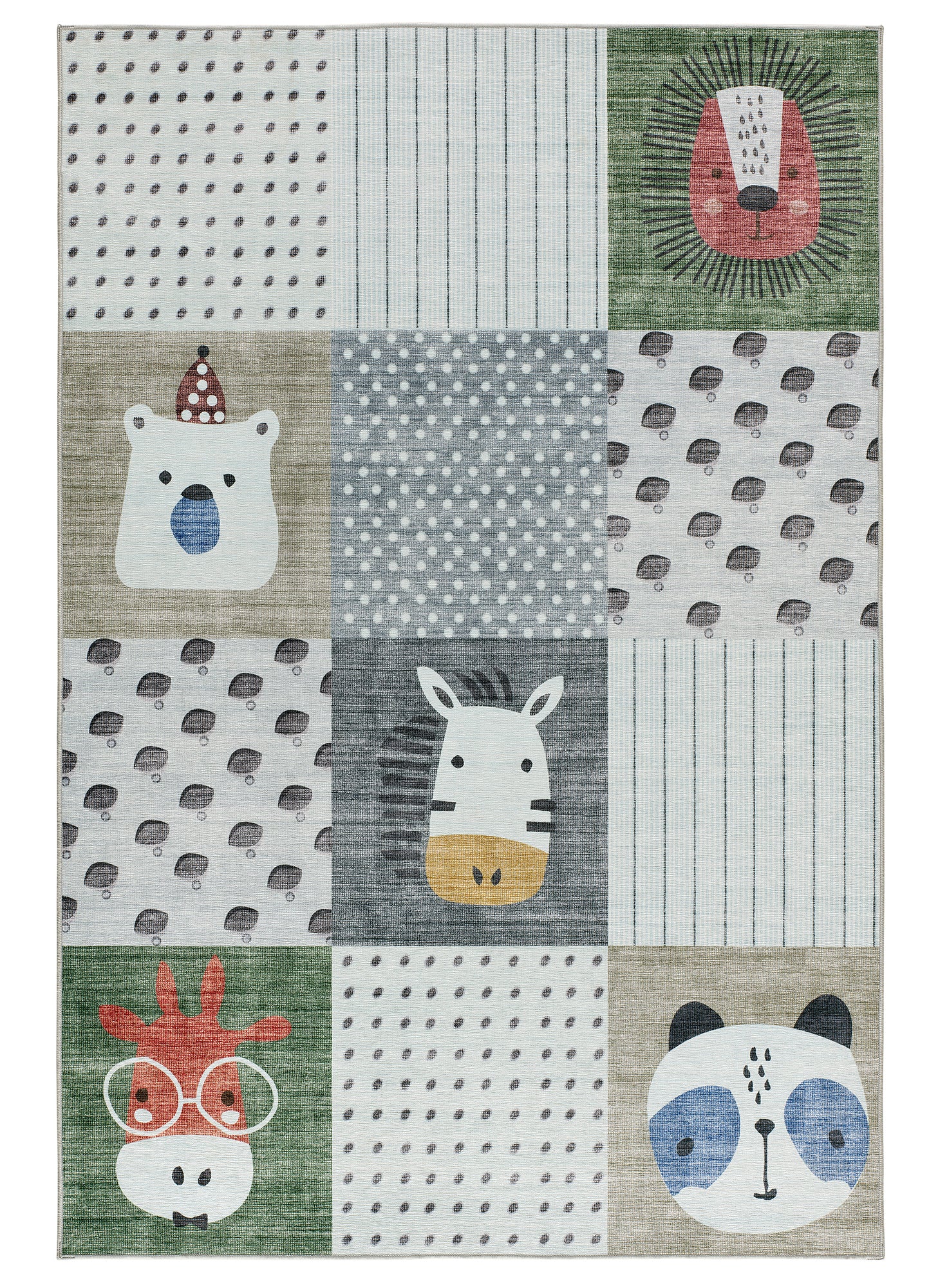 Tapete infantil patchwork animais multicor Candy 24061 – vista de cima, 120x170cm