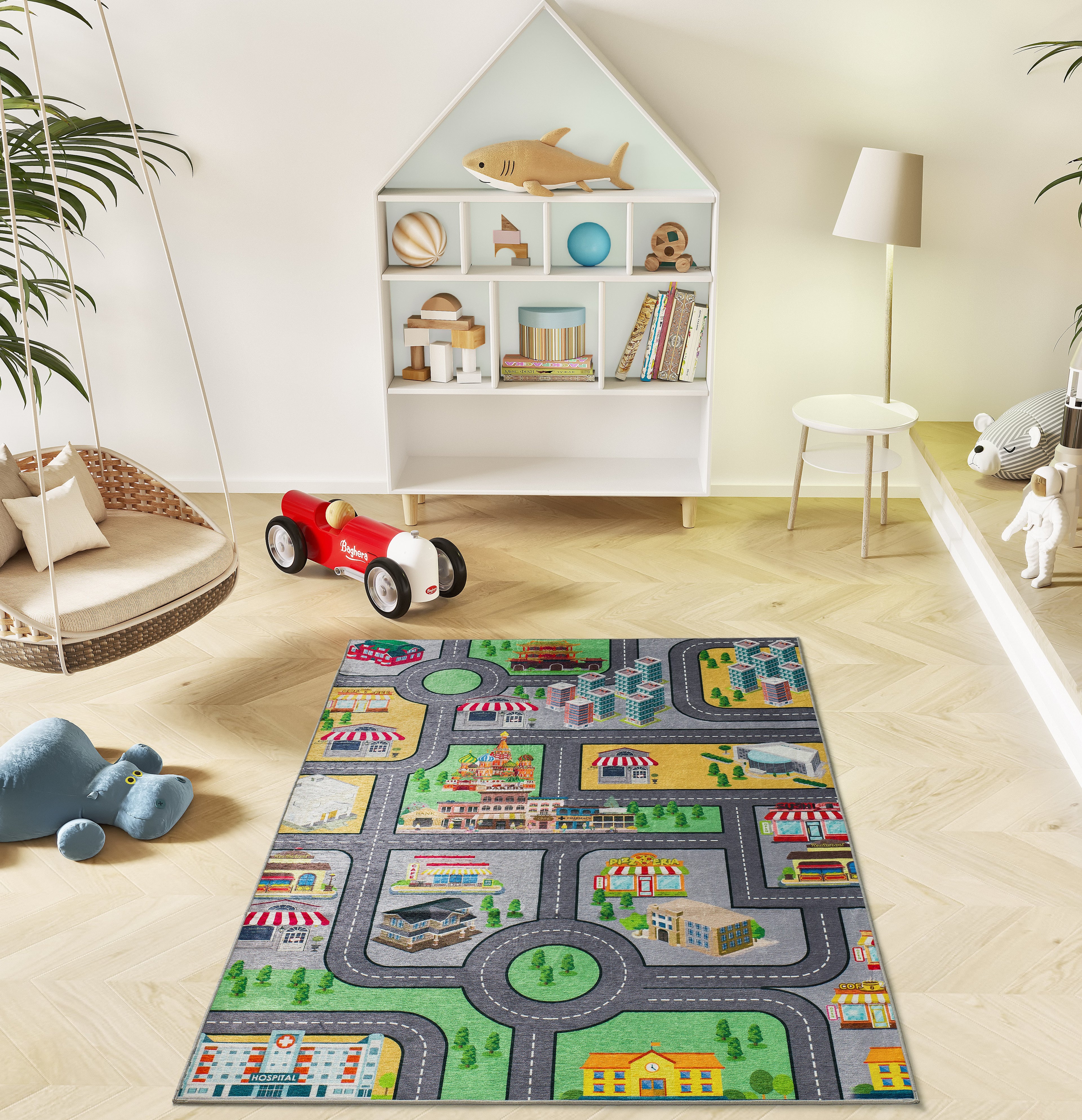 Tapete infantil Candy 22005 mapa de cidade em ambiente de quarto de criança