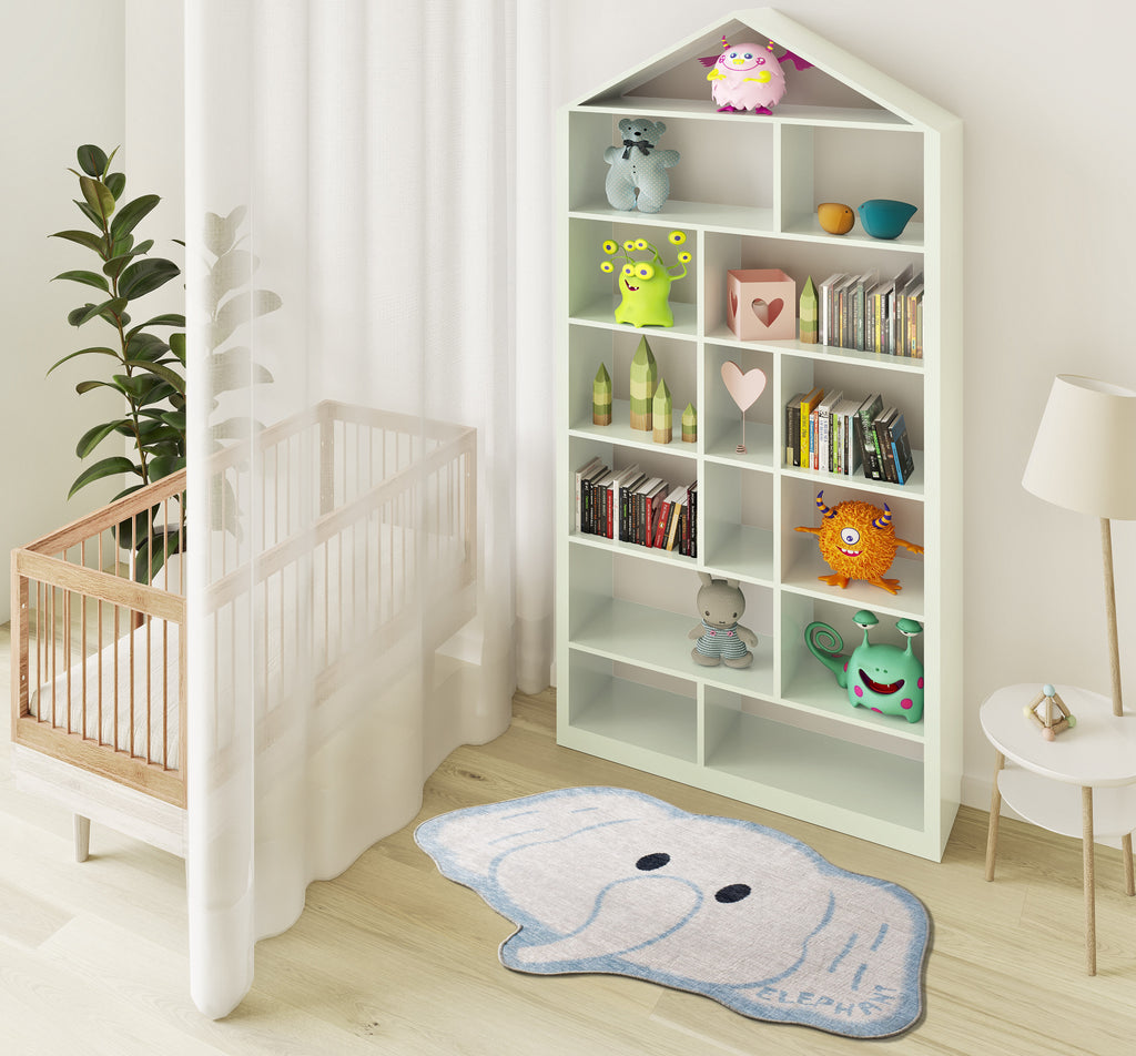 Tapete infantil Candy 22036 elefante recortado em ambiente de quarto de bebé