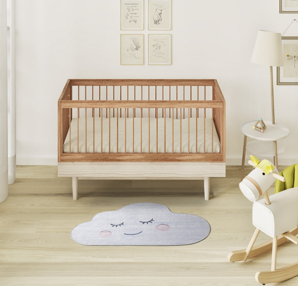 Tapete infantil Candy 24064 nuvem sorridente em ambiente de quarto de bebé