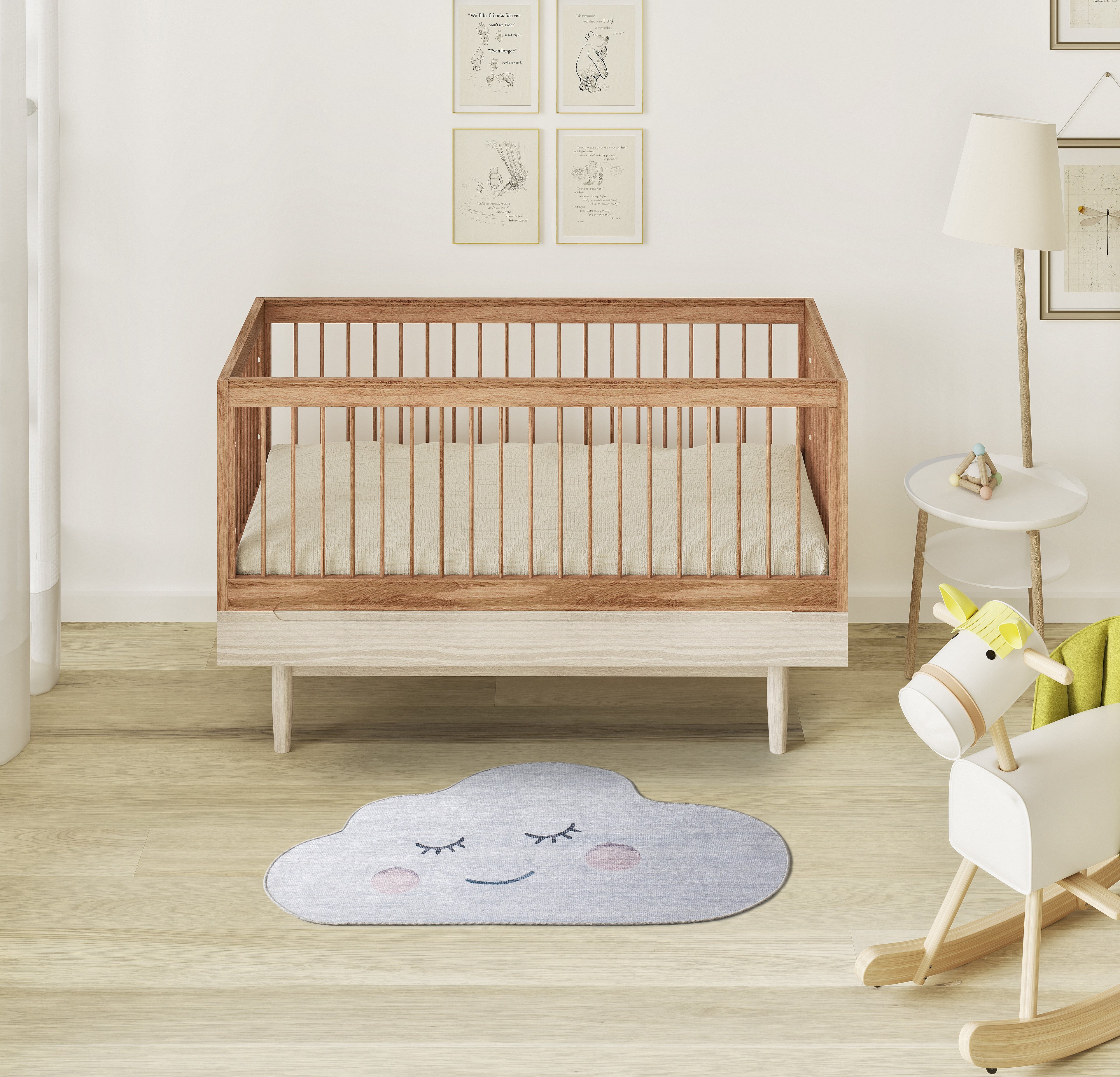 Tapete infantil Candy 24064 nuvem sorridente em ambiente de quarto de bebé