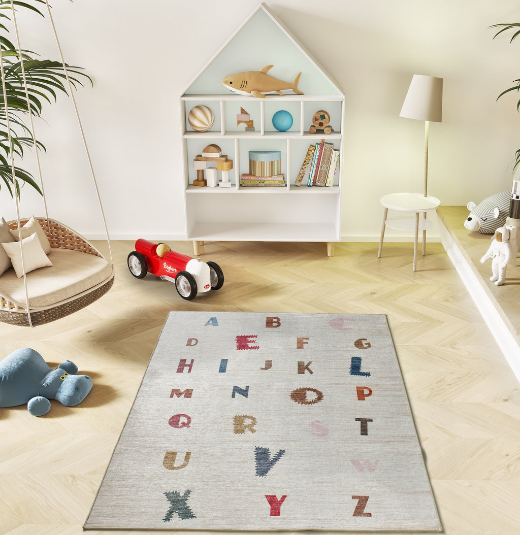 Tapete infantil Candy 24082 abecedário em ambiente de quarto de criança