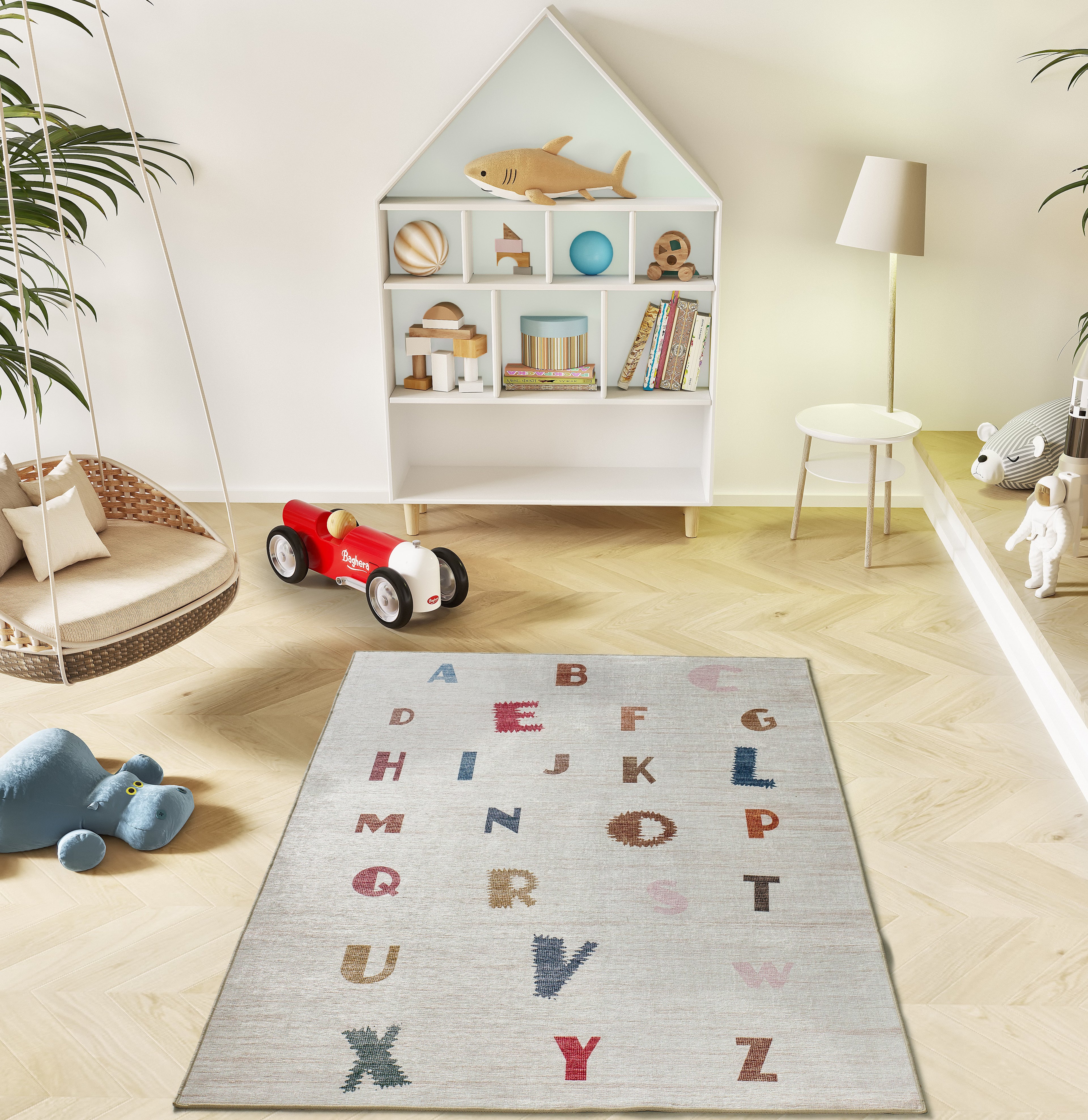 Tapete infantil Candy 24082 abecedário em ambiente de quarto de criança