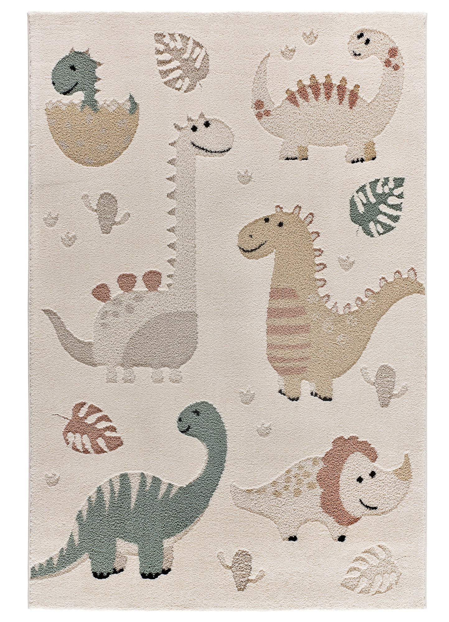 Tapete infantil dinossauros pelo alto bege Clown 2351 – vista de cima, 120x170cm