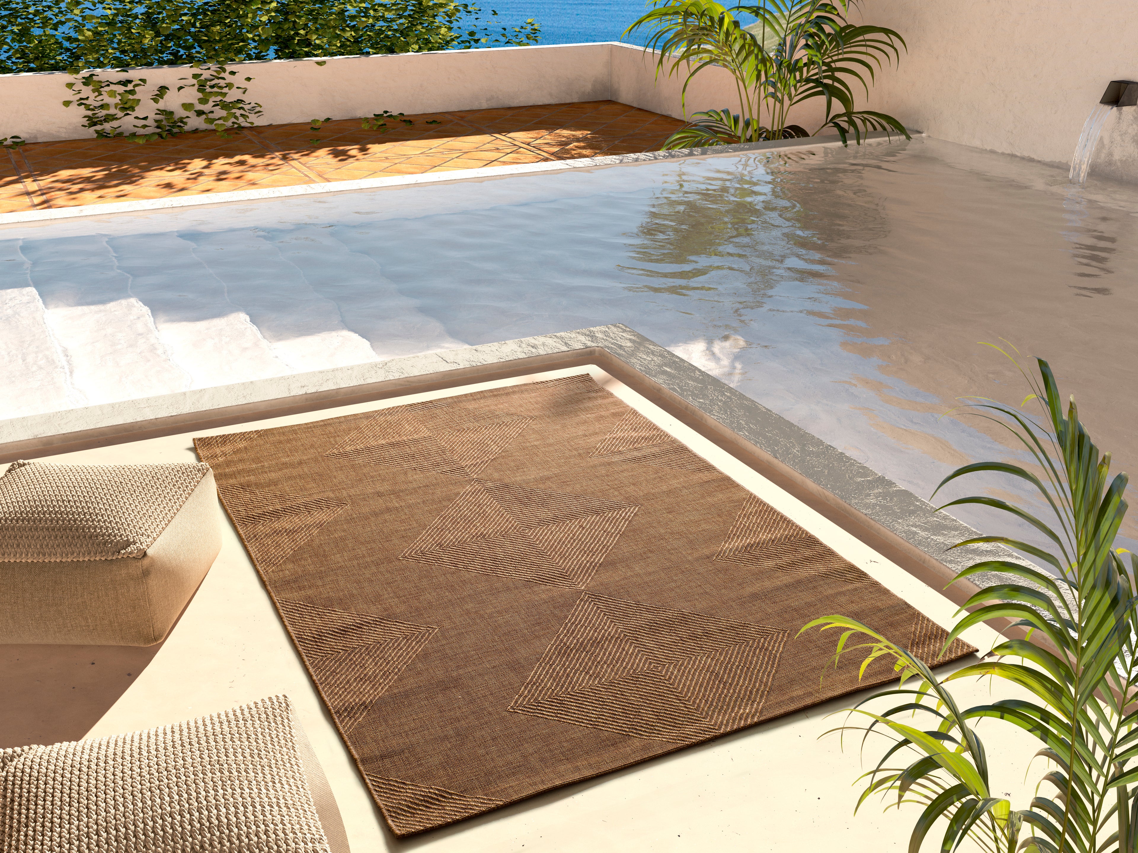 Tapete exterior castanho com aspeto natural em contexto de varanda ou terraço – Paradise Living
