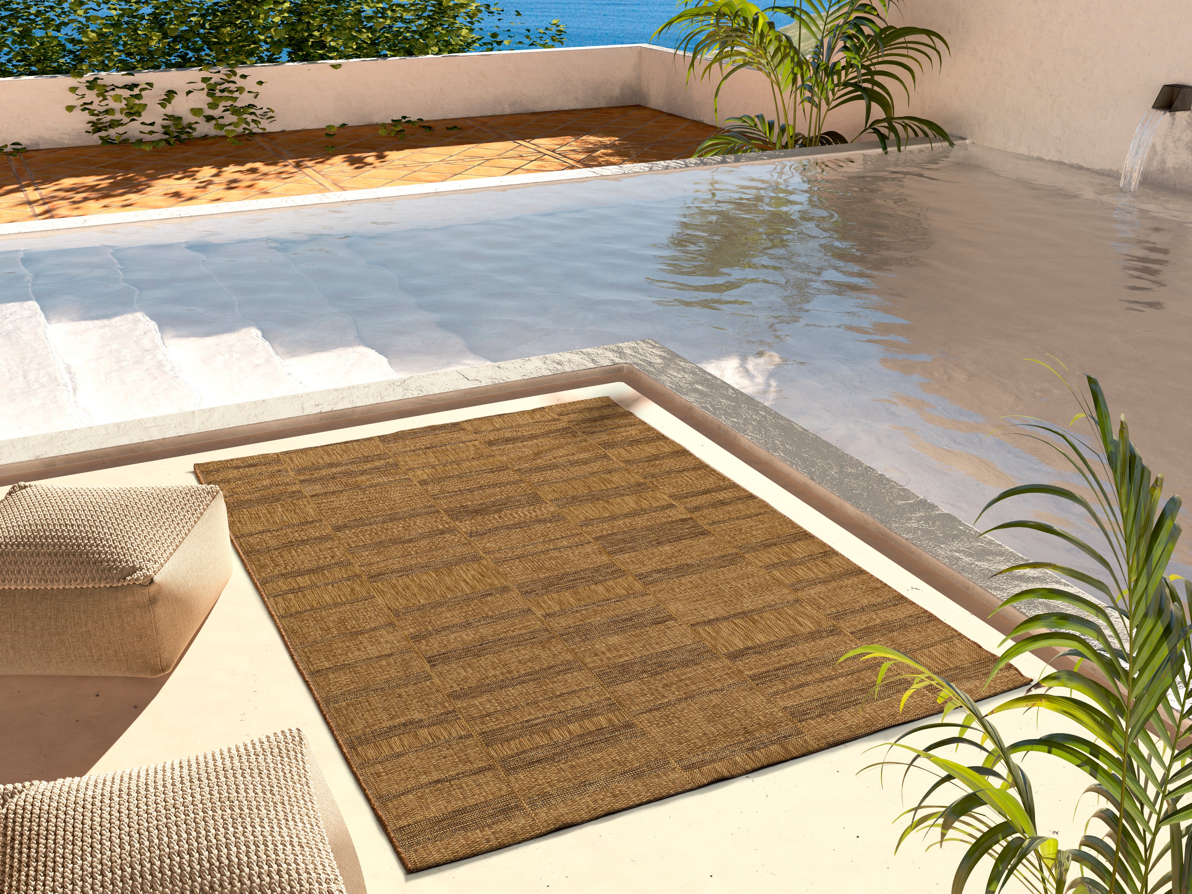 Tapete exterior bege natural com aspeto natural em contexto de varanda ou terraço – Paradise Living