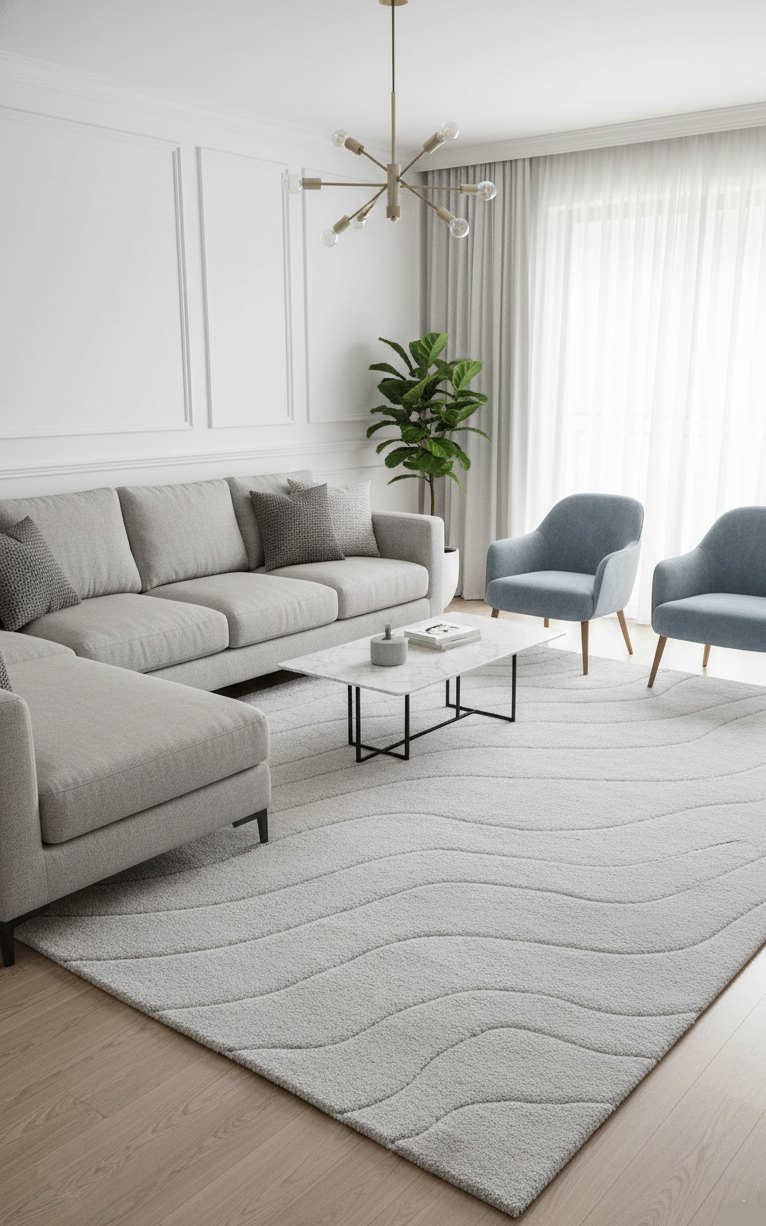 Tapete Molier liso ondulado em bege e cinza, sala de estar | Paradise Living