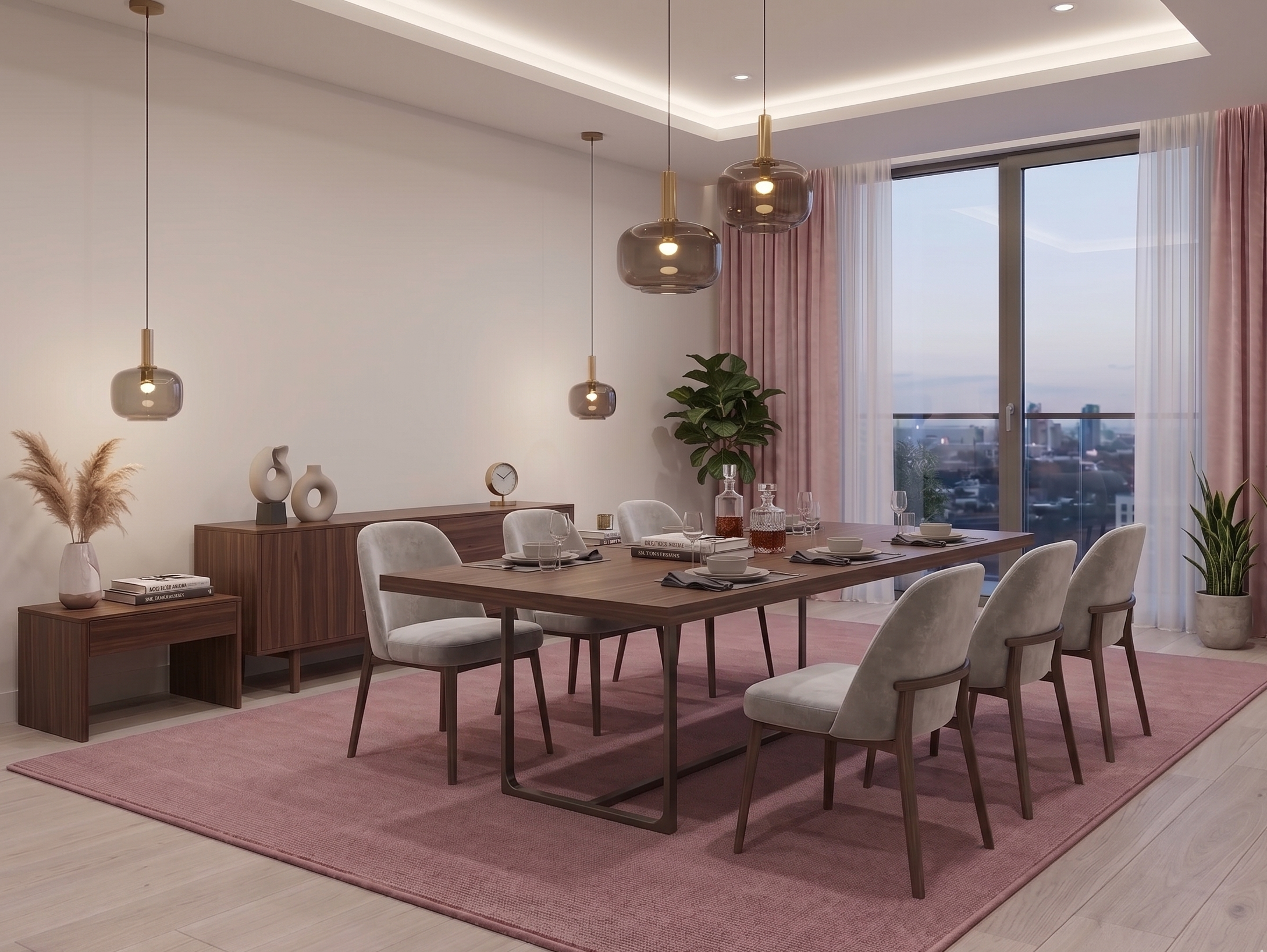 Tapete Condor liso rosa feito à medida — sala de jantar | Paradise Living