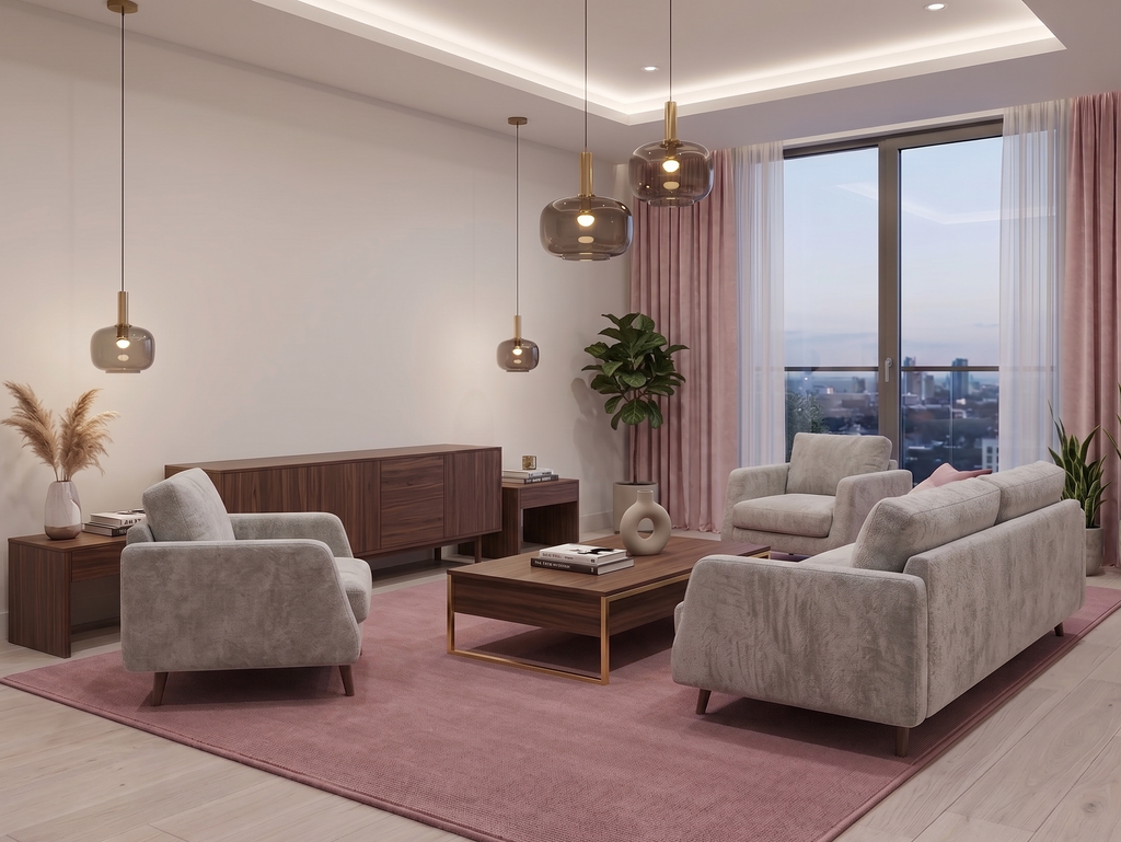 Tapete Condor liso rosa feito à medida — sala de estar | Paradise Living