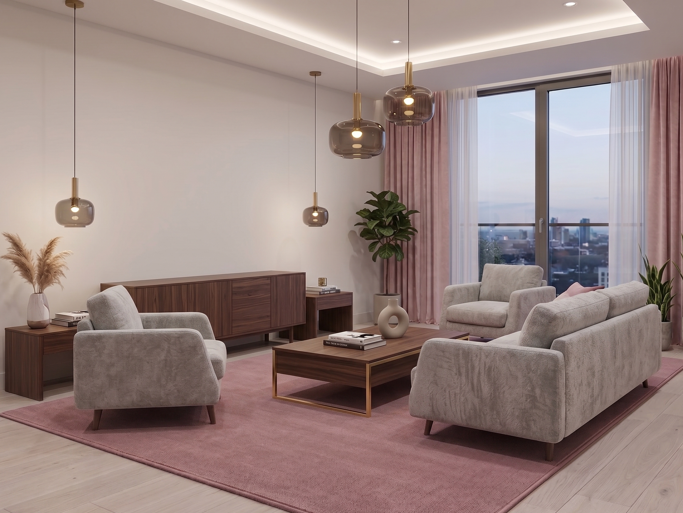Tapete Condor liso rosa feito à medida — sala de estar | Paradise Living