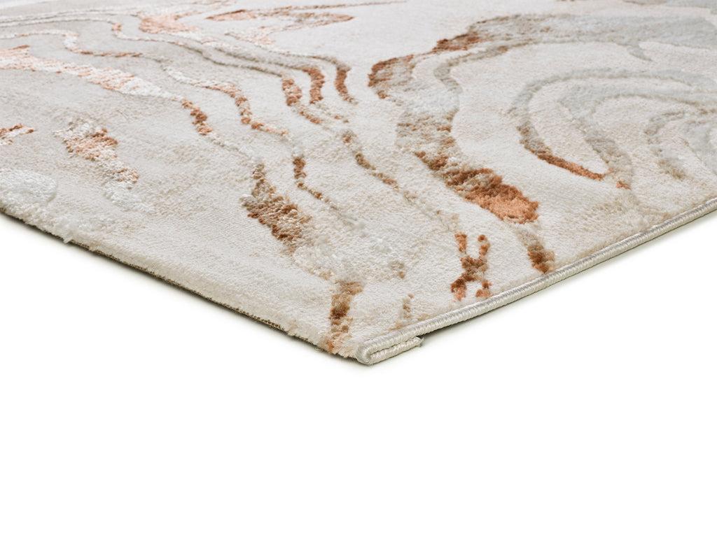 Detalhe do pelo 8mm do tapete interior abstrato Keops 5807-05 Caldera em tons creme e terracota