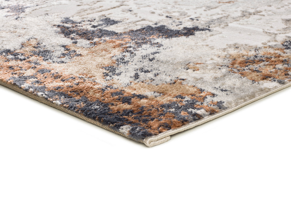 Detalhe do pelo 8mm do tapete interior abstrato Keops 6418-21 Multi em tons multicor com efeito distressed