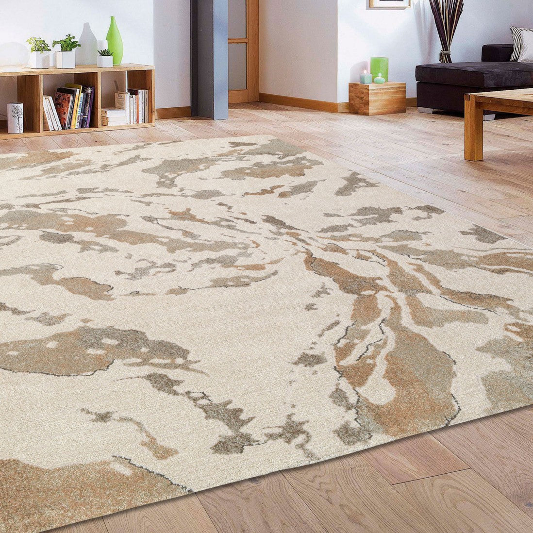 Paradise Living – Tapete Magritt 46013/6191 em sala de estar moderna com padrão efeito mármore creme e bege