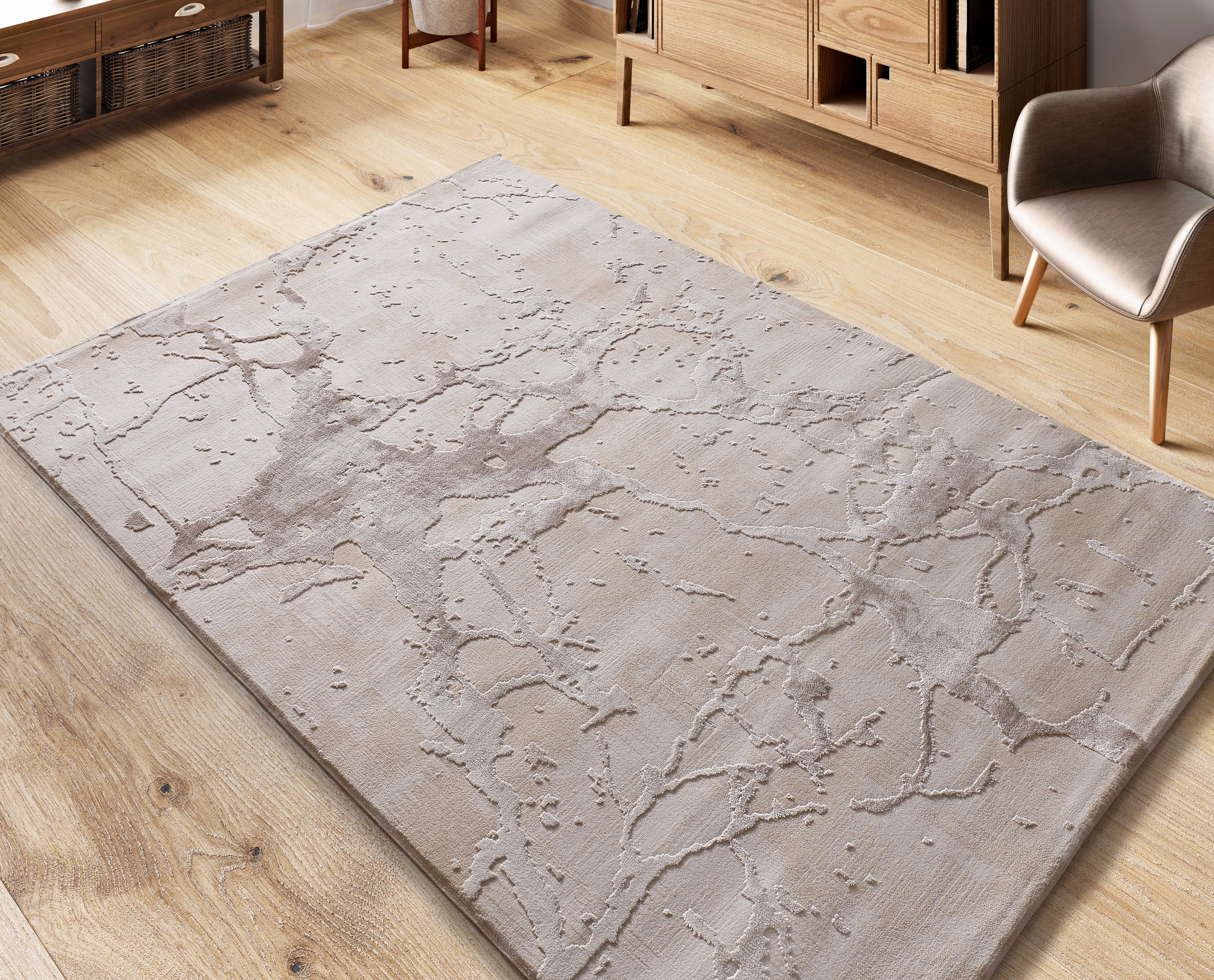 Tapete Oris 4208 bege em ambiente de sala de estar minimalista | Paradise Living