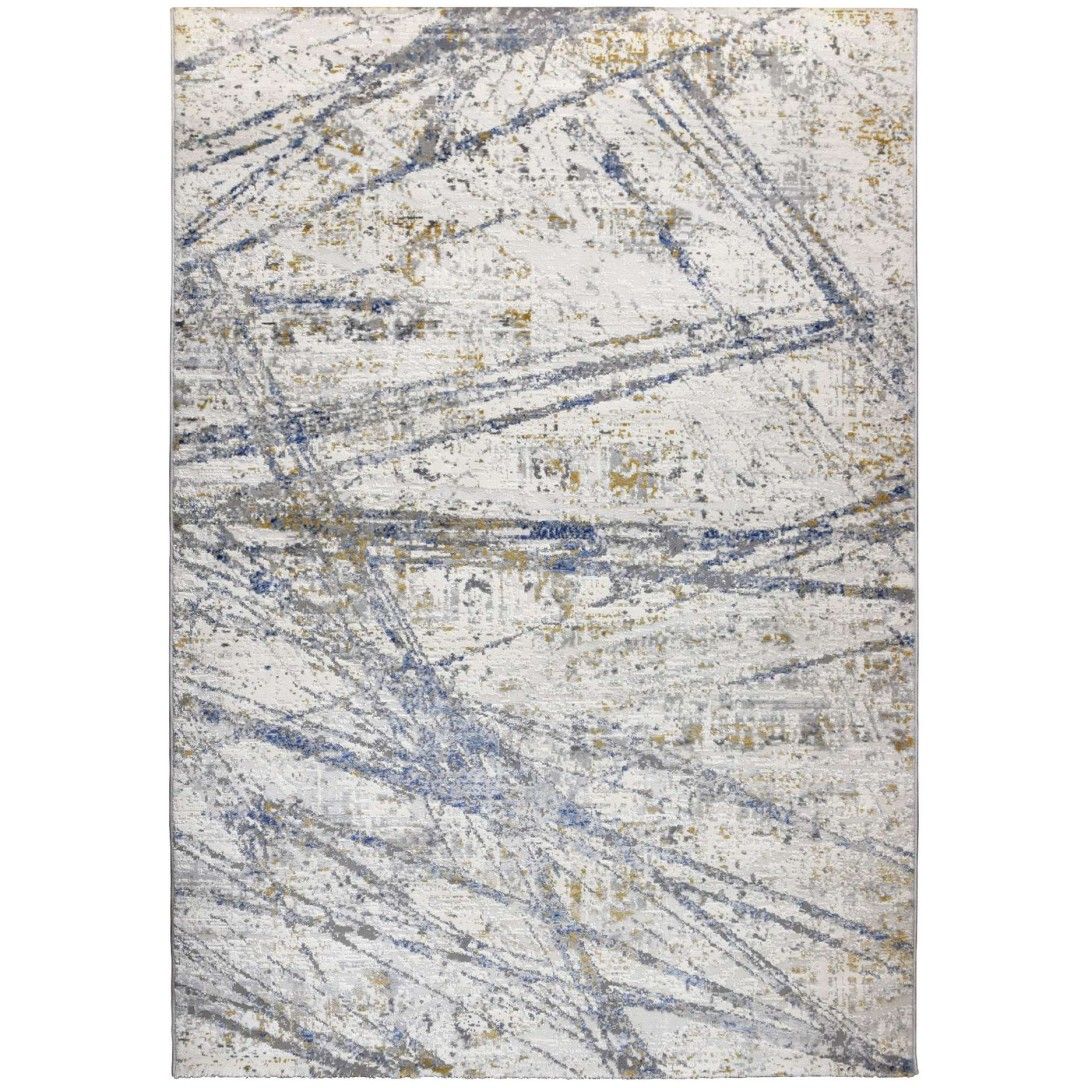 Tapete moderno Pinot 002/004 em azul e bege com pormenores cinzentos