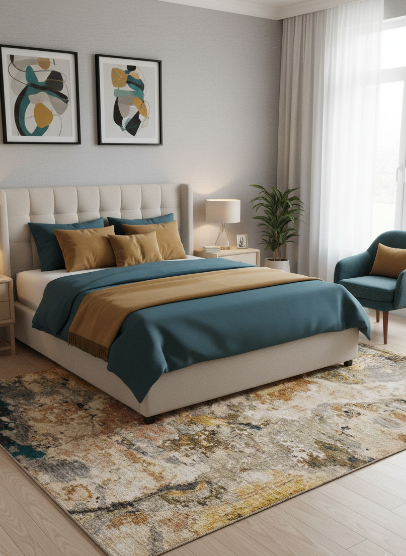 Tapete Anouk abstrato com detalhes amarelos, quarto | Paradise Living