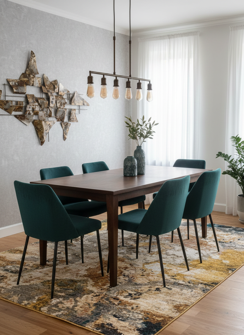 Tapete Anouk abstrato com detalhes amarelos, sala de jantar | Paradise Living