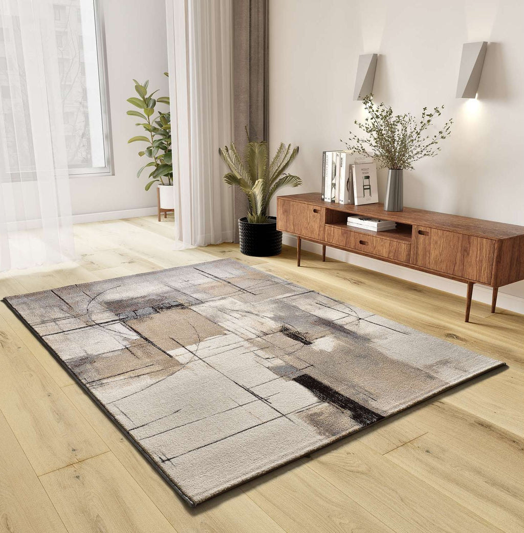Tapete Beruti abstrato geométrico bege e cinza, geral | Paradise Living