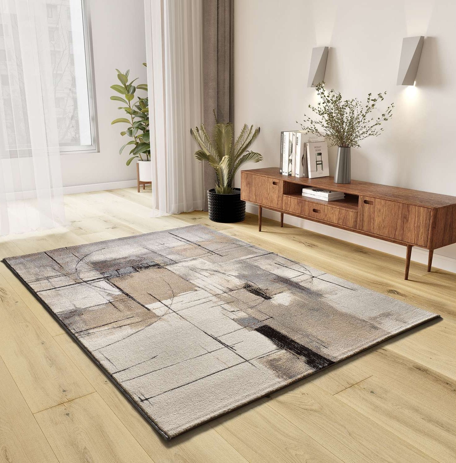 Tapete Beruti abstrato geométrico bege e cinza, geral | Paradise Living