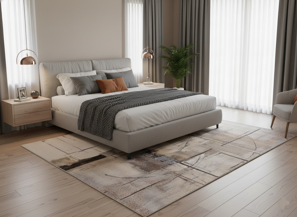 Tapete Beruti abstrato geométrico bege e cinza, quarto | Paradise Living