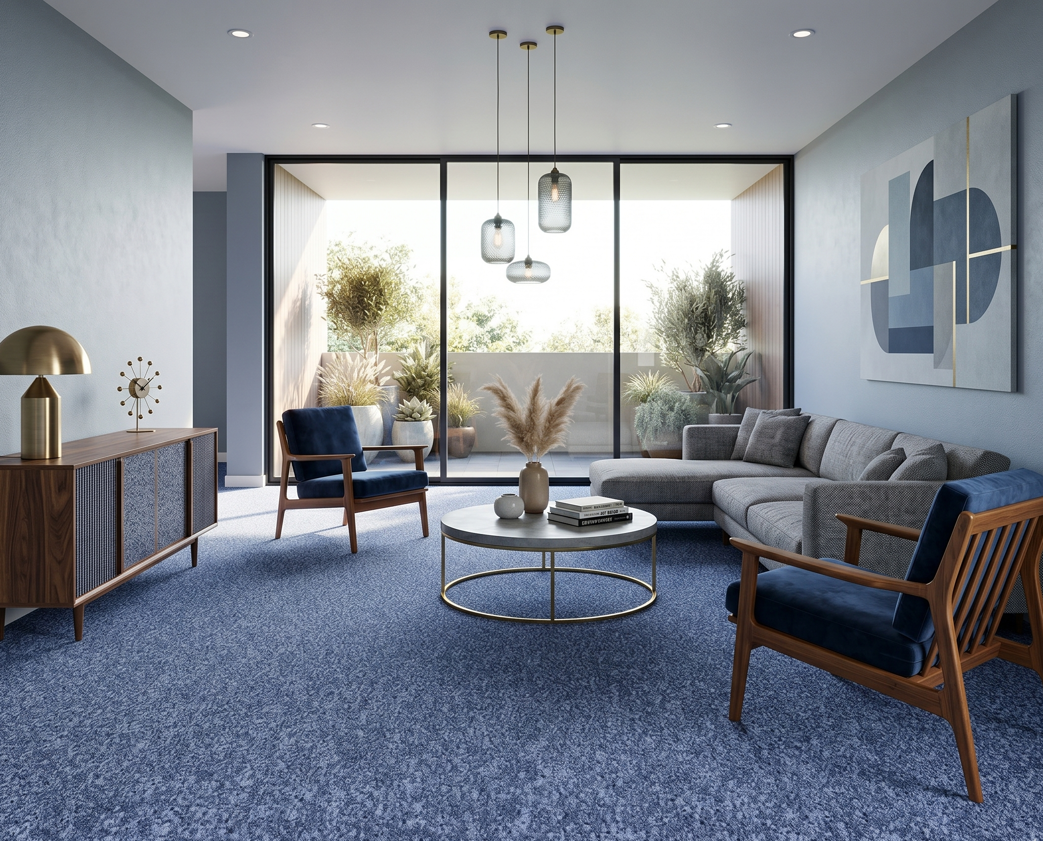 Tapete Condor liso azul feito à medida — sala de estar | Paradise Living