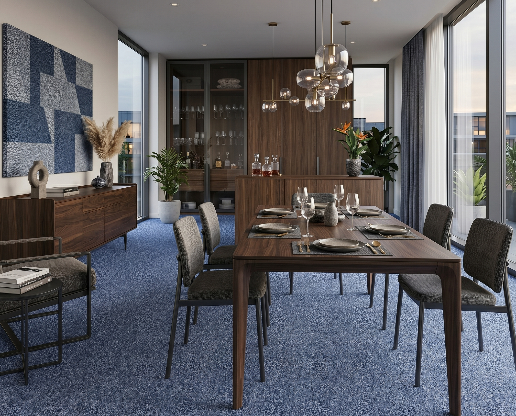 Tapete Condor liso azul feito à medida — sala de jantar | Paradise Living