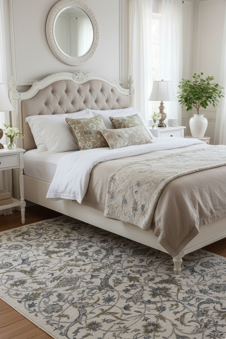 Tapete Damask floral clássico porcelana — design luxuoso, quarto | Paradise Living