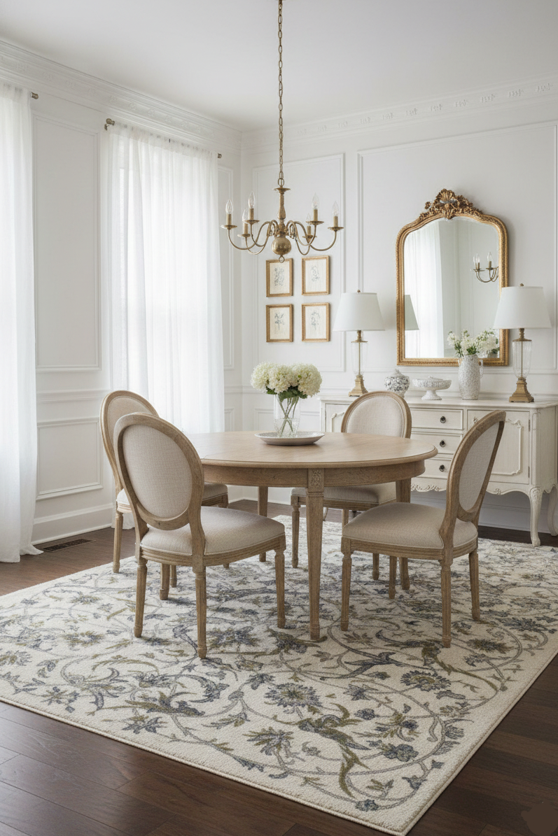 Tapete Damask floral clássico porcelana — design luxuoso, sala de estar | Paradise Living