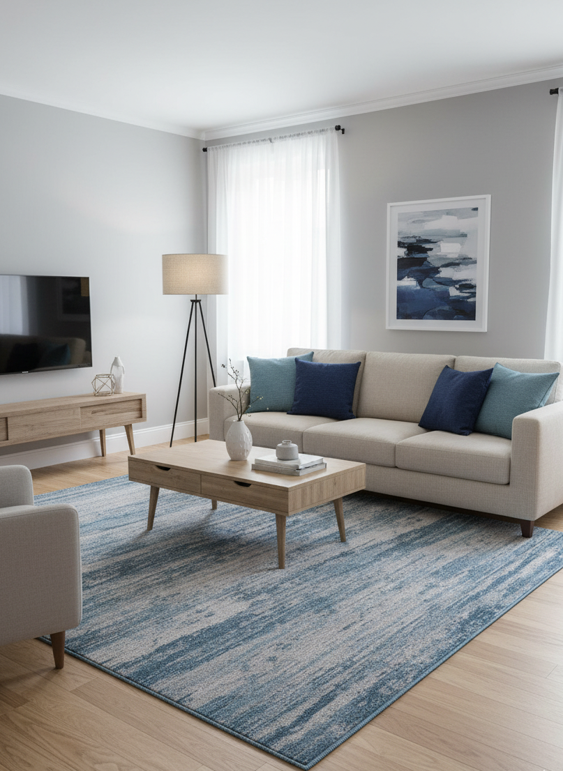 Tapete Drift azul inspirado no oceano, sala de estar | Paradise Living