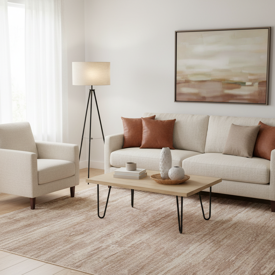 Tapete Drift bege inspirado no mar, sala de estar | Paradise Living