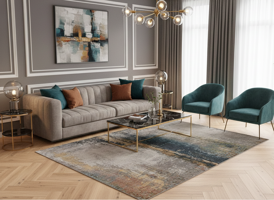 Tapete Parma 54561 azul multicolor, sala de estar 2 | Paradise Living